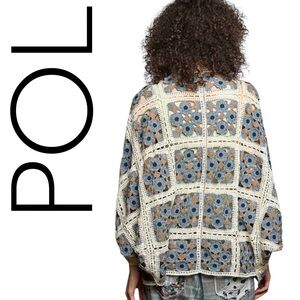 859:  POL NEW CROCHET CARDIGAN CHARCOAL MULTI (280)